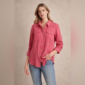 NWT Sundance‎ Pink 💯 Linen Button-Down Pearl Snaps Shirt Womens Size Medium
